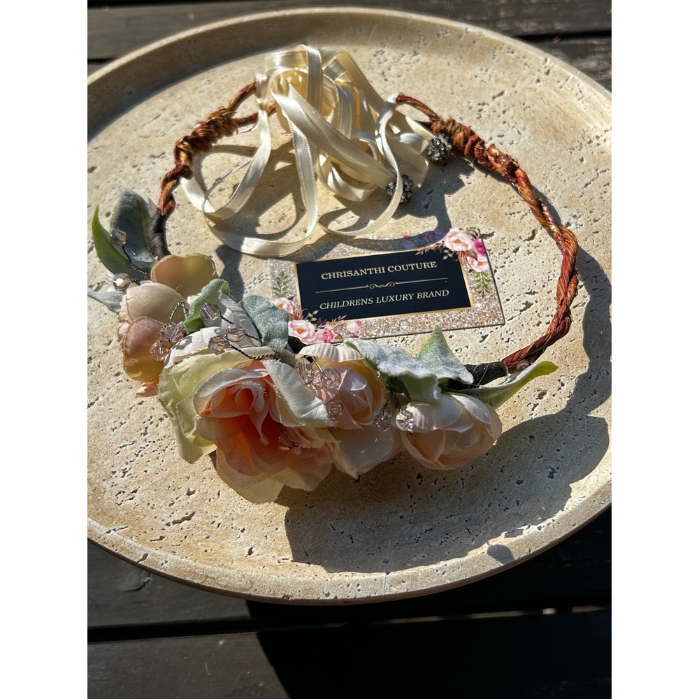 Chrisanthi Couture Handmade Floral Crown Halo Blush Crystal Headpiece